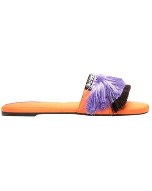 La DoubleJ Leren Franje Pantoffels Oranje/Lila - Roze