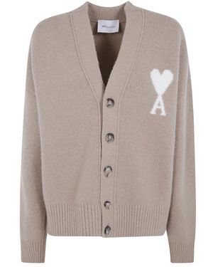 Ami Paris Truien & Vesten ,Wol De Coeur V-Neck Cardigan - Bruin