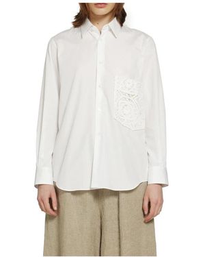 Comme des Garçons Overhemden ,Wit ,Katoen Crochet-Mouwboord Katoenen Poplin Shirt