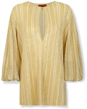 Missoni Truien & Vesten ,Geel ,Pailletten Paillettenversierde Blouse Van Gehaakt Breisel