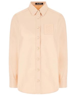 Raf Simons Overhemden ,Roze ,Katoen Logo-Patch Shirt Met Lange Mouwen - Naturel