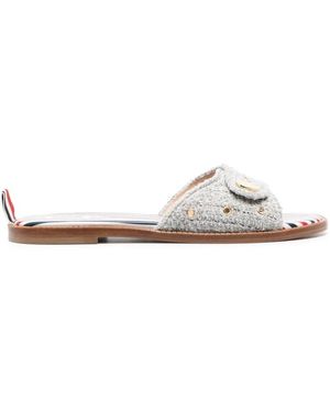Thom Browne Embossed-Button Tweed Flat Sandalen - Weiß