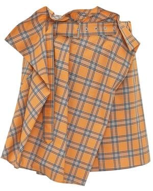 MSGM Geruite Asymmetrische Mini Rok - Oranje