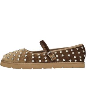 La Carrie Ballerinas Mit Samt Und Strasssteinen - Braun