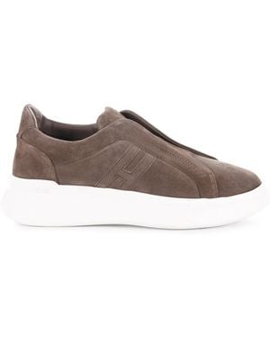 Hogan Schoenen ,Bruin ,Suède H580 Slip-On Sneakers - Grijs
