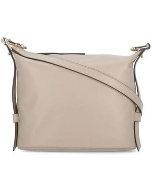 Furla Braune Leder-Schultertasche Mit Reißverschluss - Natur
