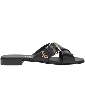 Prada Leder Slider Sandale - Schwarz