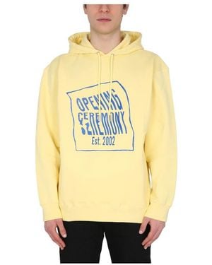 Opening Ceremony Hoodies & Sweatvesten ,Geel ,Warped Logo Regular Hoodie - Metallic