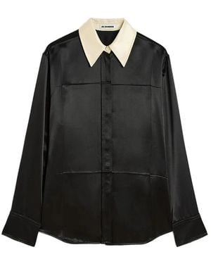 Jil Sander Overhemden ,Zwart ,Fluid Satin Shirt