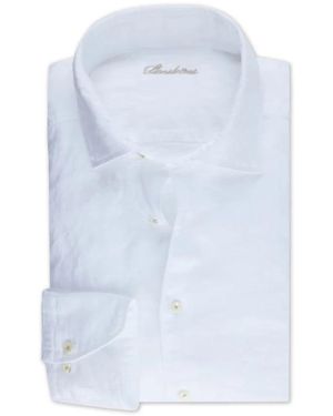 Stenströms Wit Linnen Fitted Body Overhemd - Blauw