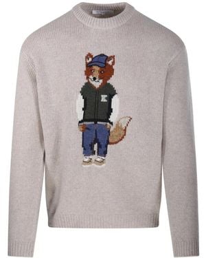 Maison Kitsuné Round-Neck Knitwear - Gris