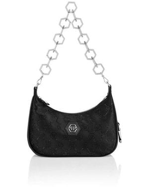 Philipp Plein Satin Schultertasche Monogram - Schwarz
