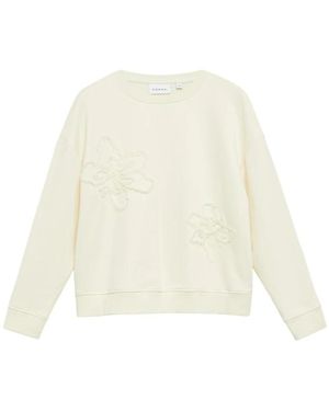 Comma, Sweatshirt Met Bloemenborduursel - Wit