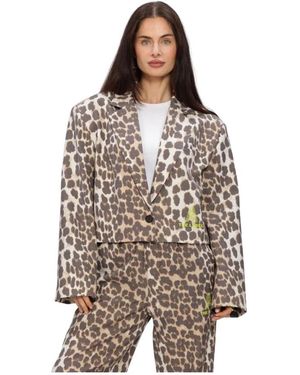 Alix The Label Jassen ,Veelkleurig ,Woven Animal Cropped Blazer - Bruin