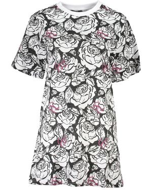 Roberto Cavalli Vestido Corto Blanco Cuello Redondo Estampado, Mujer, Talla - Gris