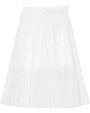 MSGM Midi Poplin Rok Met Sangallo Borduurwerk - Wit