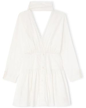 Ganni Cotton Voile Kimono Sjaal Mini Jurk - Wit