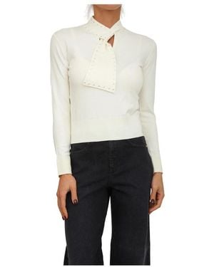 Nenette Maglia Con Sciarpina Borchiette - Wit