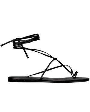 The Attico Zwarte Platte Vetersluiting Thong Sandaal