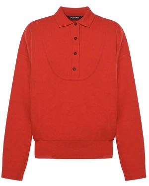 Jacquemus Truien & Vesten ,Rood ,Wol Rode Cashmere Trui Geribbelde Kraag