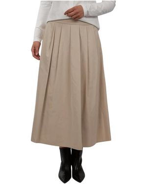 Peserico Lange Geplooide Rok - Naturel