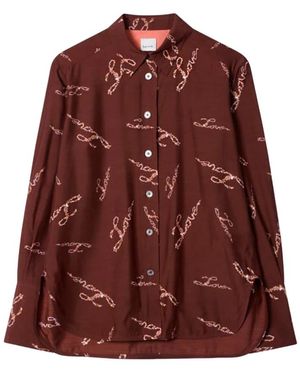 Paul Smith Overhemden ,Bruin ,Camicia Love Seta Mix