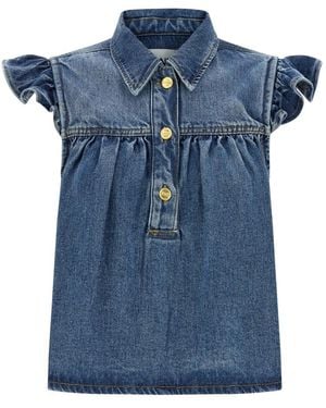 Ganni Denim Ruffle Top - Blau