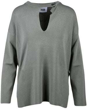 Alpha Studio V-Neck Knitwear - Gray