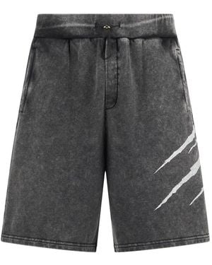 Philipp Plein Fitness ,Zwart ,Katoen Washed Shorts Crackle Scratch - Grijs