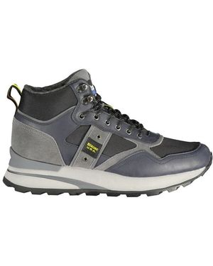 Blauer Blaue Leder Herren High-Top Sneaker - Grau