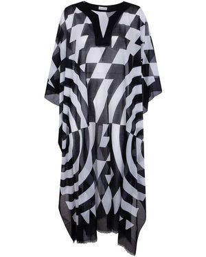 Dries Van Noten Kleedjes ,Zwart ,Katoen Geometric Print Kaftan Top