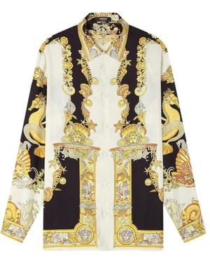 Versace Overhemden ,Veelkleurig ,Koraal Theater Zijden Shirt - Geel