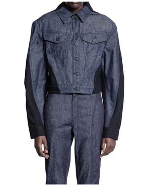 Mugler Denim Jack Met Twee-Tone Panelen - Blauw