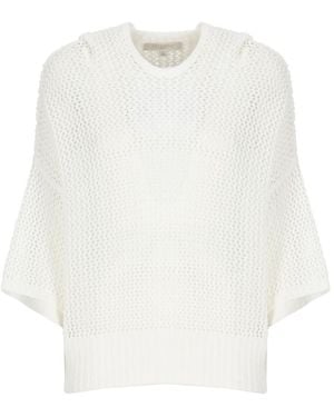 Antonelli Weißer Baumwollkapuzenpullover Mit Perforierten Details
