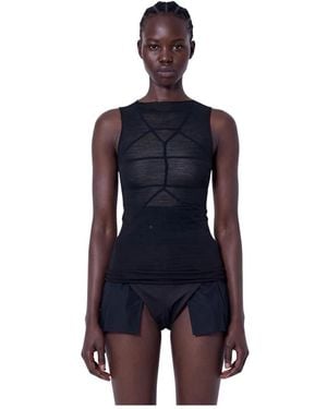 Rick Owens Tops ,Zwart ,Wol Sheer Panelled Top - Blauw