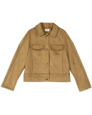 Oltre Jassen ,Polyester Kort Jasje Met Stikdetails - Naturel