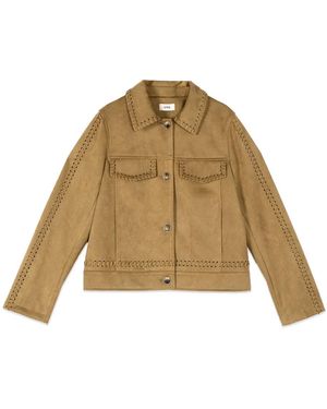 Oltre Jassen ,Polyester Kort Jasje Met Stikdetails - Naturel