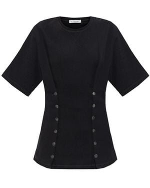 Lanvin Tops ,Zwart ,Katoen Cotton Fleece And Cashmere T-Shirt
