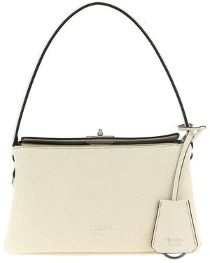 Prada Tassen ,Wit ,Leer Midi Handtas - Metallic