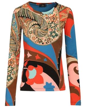 Etro Tops ,Veelkleurig ,Polyester Top Met Lange Mouwen En Paisley-Print - Roze