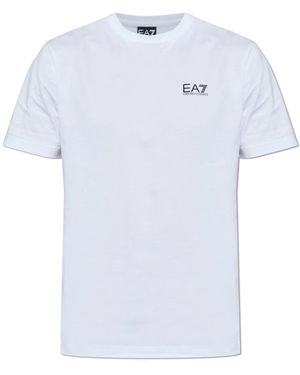 EA7 Logo Series T-Shirt Aus Baumwolljersey - Blau