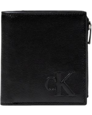 Calvin Klein Schwarzes Lederportemonnaie Mit Innentaschen