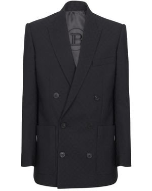 Balmain Monogram Jacquard Blazer - Blauw
