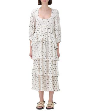 Ganni Elegantes Plissiertes Midi-Kleid - Weiß