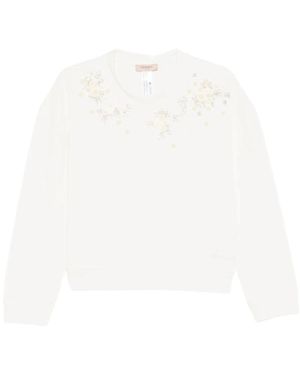 Twinset Sweatshirt Met Ronde Hals En Bloemapplicaties - Wit