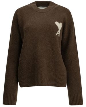 Ami Paris Truien & Vesten ,Bruin ,Wol De Coeur Trui