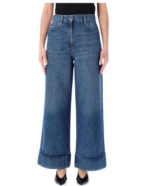 Valentino Wide Leg Cropped Denim Jeans - Blau