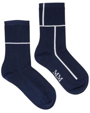 Max Mara Katoenen Ribgebreide Kuitlange Sokken - Blauw