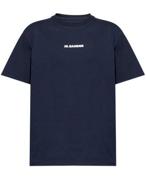 Jil Sander Tops ,Blauw ,Katoen Katoenen Logo T-Shirt