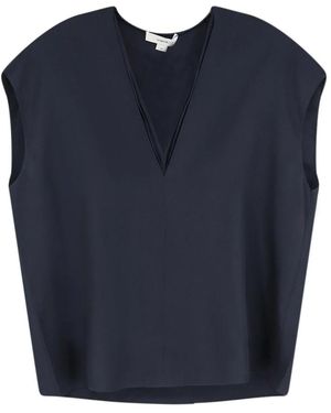 Vince Zijden Mix Top Met Dubbele V-Hals - Blauw